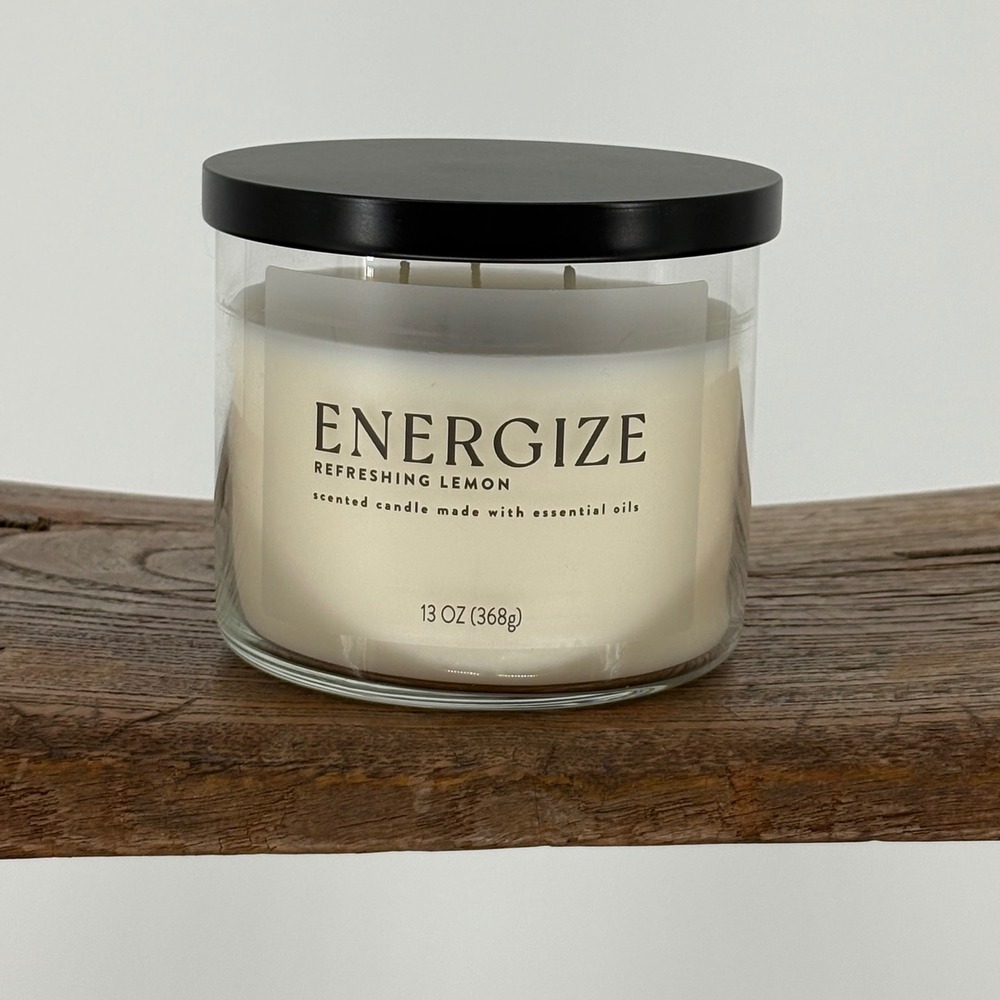 Energize Refreshing Lemon Scented Candle 3 Wick 13 oz Essential Oils Star Candle